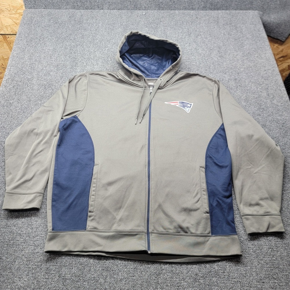 Majestic New England Patriots Full Zip Hoodie Gray Navy Mens 2XL KCHL